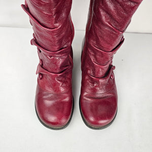 Miz Mooz Bloom Burgundy Leather Knee High Boots Button Detail Size 7.5 Wide Calf