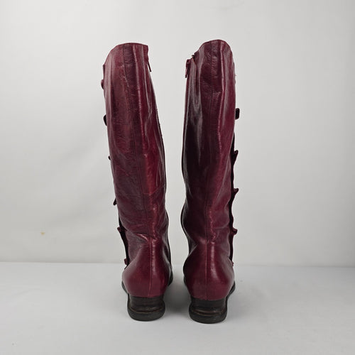 Miz Mooz Bloom Burgundy Leather Knee High Boots Button Detail Size 7.5 Wide Calf