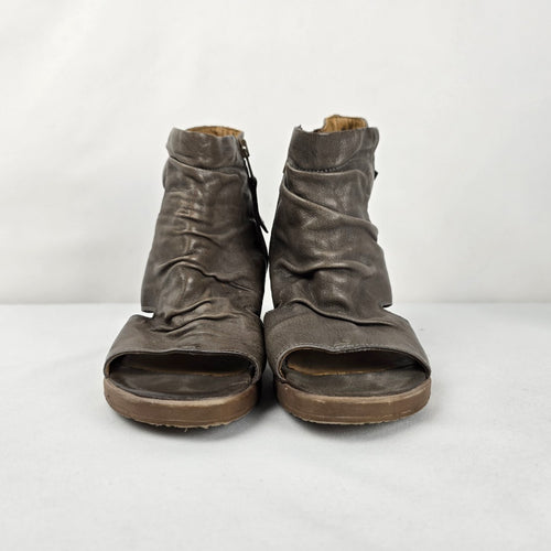 MJUS Taupe Leather Peep Toe Wedge Sandals Size US 6.5