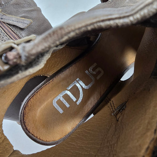 MJUS Taupe Leather Peep Toe Wedge Sandals Size US 6.5