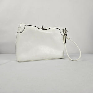 Coach White Leather Wristlet Clutch Bag Turn Lock Closure