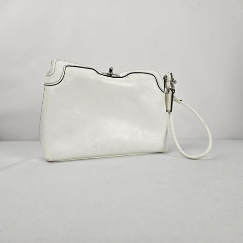 Coach White Leather Wristlet Clutch Bag Turn Lock Closure