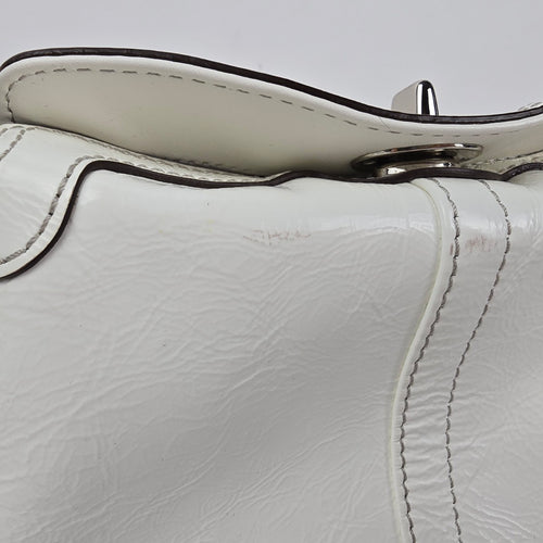 Coach White Leather Wristlet Clutch Bag Turn Lock Closure