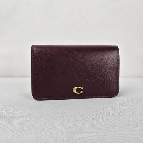 Coach Essential Slim Card Case Wallet Burgundy Leather Snap Closure