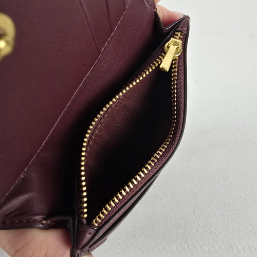 Coach Essential Slim Card Case Wallet Burgundy Leather Snap Closure