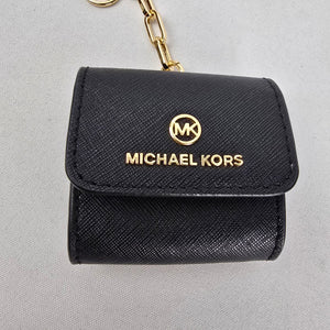 Michael Kors Black Leather AirPods Case Keychain Gold Tone Hardware