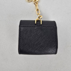 Michael Kors Black Leather AirPods Case Keychain Gold Tone Hardware