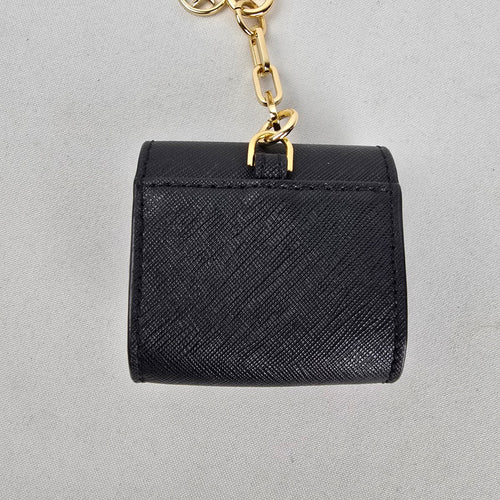 Michael Kors Black Leather AirPods Case Keychain Gold Tone Hardware