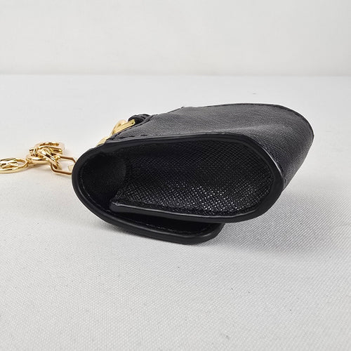 Michael Kors Black Leather AirPods Case Keychain Gold Tone Hardware