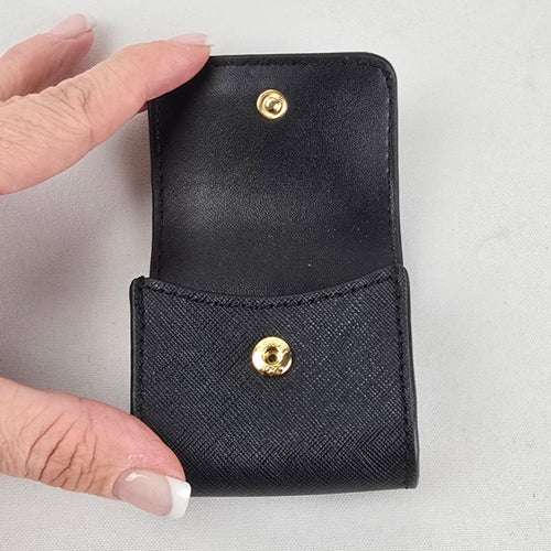 Michael Kors Black Leather AirPods Case Keychain Gold Tone Hardware