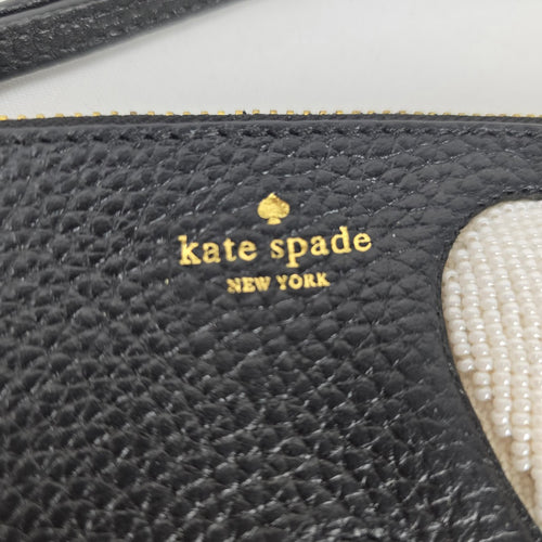 Kate Spade New York Beaded Hearts Leather Wristlet Pouch Black