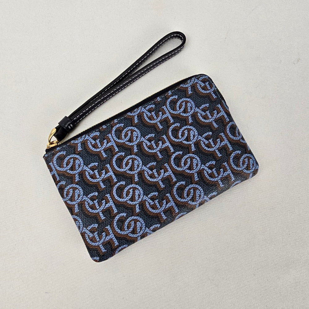 Coach Corner Zip Wristlet – Monogram Print, Navy/Brown
