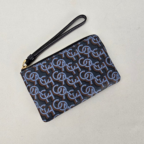 Coach Corner Zip Wristlet – Monogram Print, Navy/Brown