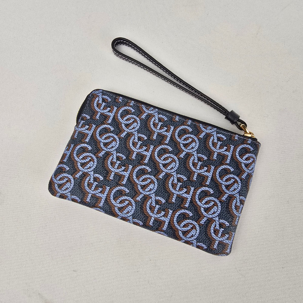 Coach Corner Zip Wristlet – Monogram Print, Navy/Brown