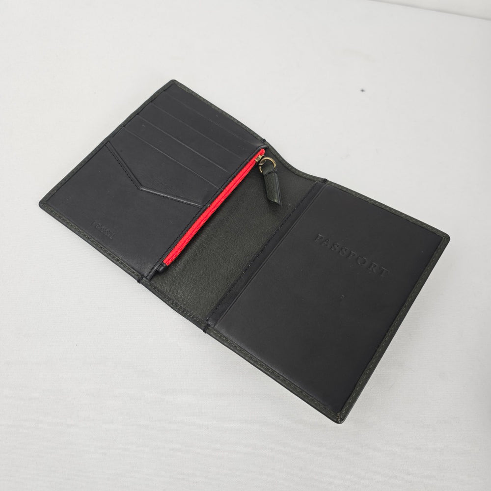 Fossil Black Leather RFID Passport Holder Travel Wallet