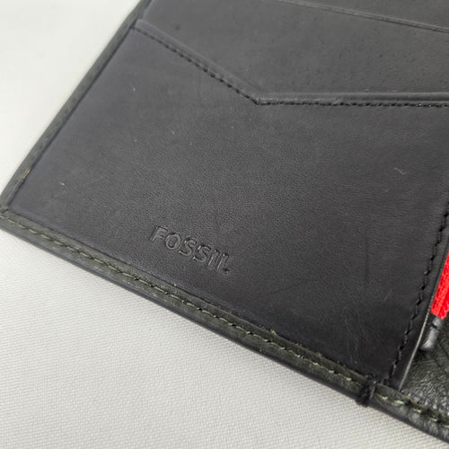 Fossil Black Leather RFID Passport Holder Travel Wallet