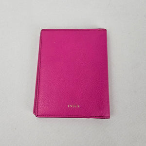Fossil Pink Leather RFID Passport Holder Travel Wallet Card Holder Zip Pocket