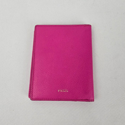 Fossil Pink Leather RFID Passport Holder Travel Wallet Card Holder Zip Pocket