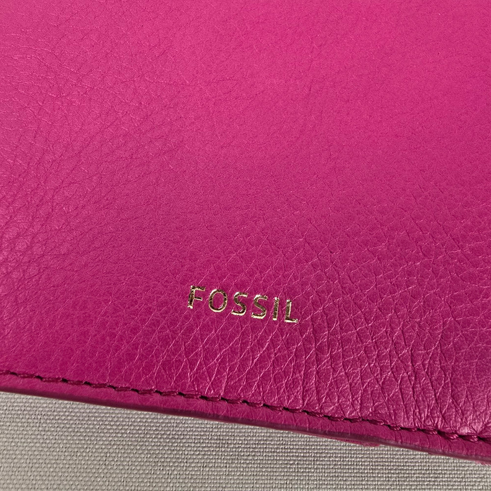 Fossil Pink Leather RFID Passport Holder Travel Wallet Card Holder Zip Pocket