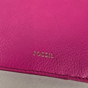 Fossil Pink Leather RFID Passport Holder Travel Wallet Card Holder Zip Pocket