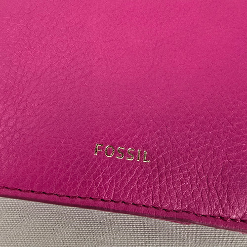 Fossil Pink Leather RFID Passport Holder Travel Wallet Card Holder Zip Pocket