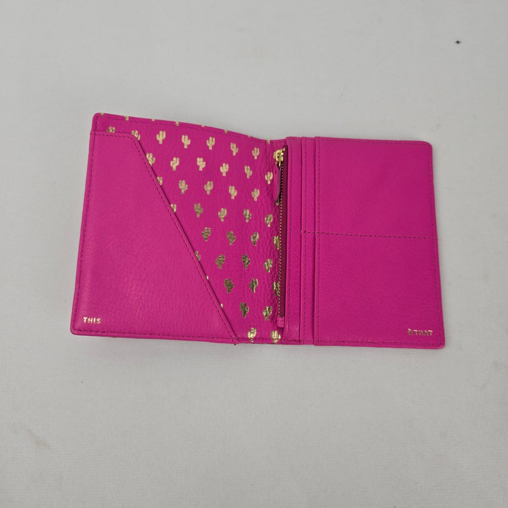 Fossil Pink Leather RFID Passport Holder Travel Wallet Card Holder Zip Pocket