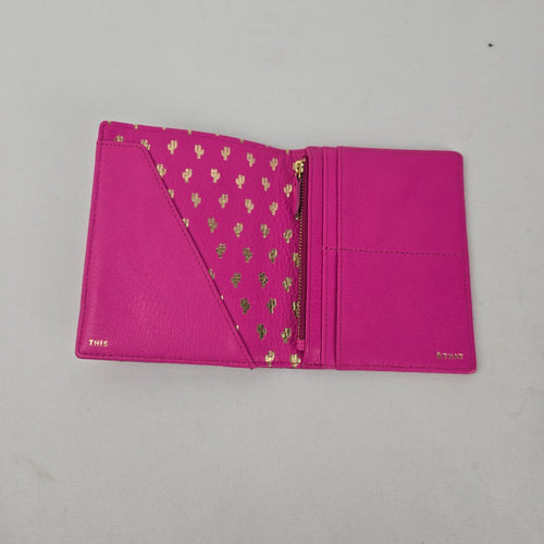 Fossil Pink Leather RFID Passport Holder Travel Wallet Card Holder Zip Pocket