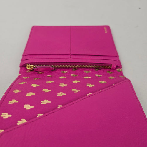 Fossil Pink Leather RFID Passport Holder Travel Wallet Card Holder Zip Pocket