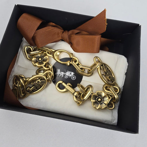 Coach Horse & Carriage Tea Rose Chain Strap Antique Brass Bag Strap