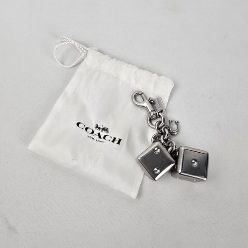 Coach 3D Metal Dice Cluster Bag Charm Keychain Silver