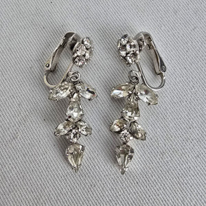 Vintage Signed Sherman Clear Rhinestone Drop Earrings
