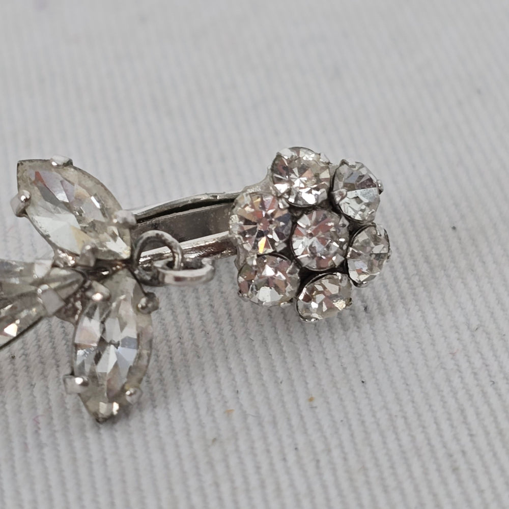 Vintage Signed Sherman Clear Rhinestone Drop Earrings