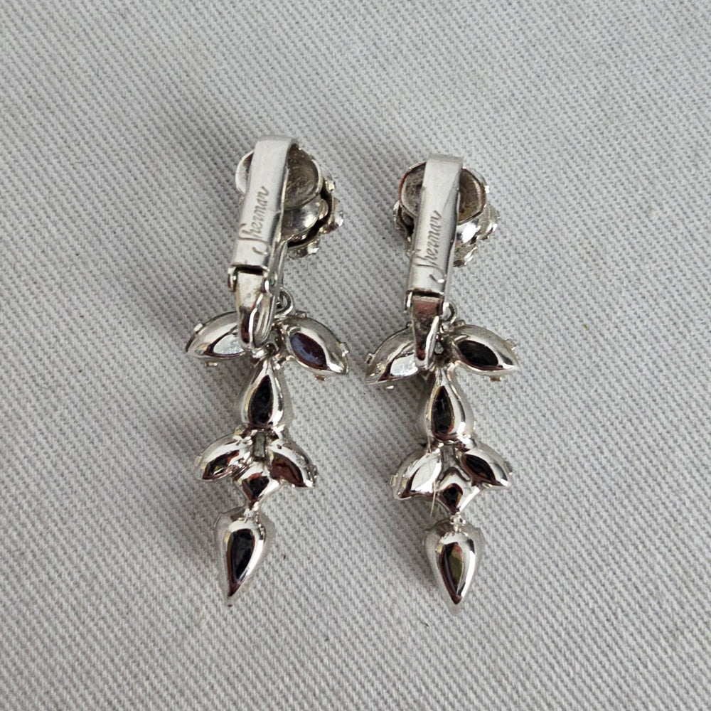 Vintage Signed Sherman Clear Rhinestone Drop Earrings