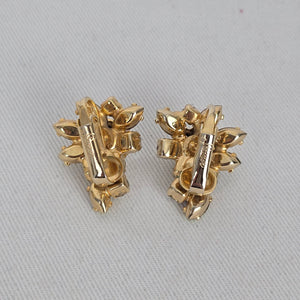 Vintage Sherman Aurora Borealis AB Rhinestone Gold Tone Clip On Earrings Signed