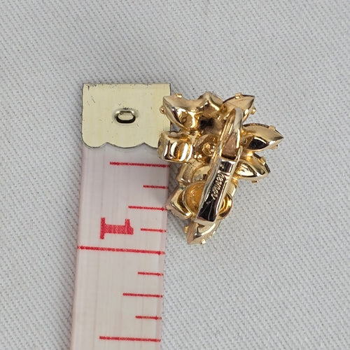 Vintage Sherman Aurora Borealis AB Rhinestone Gold Tone Clip On Earrings Signed