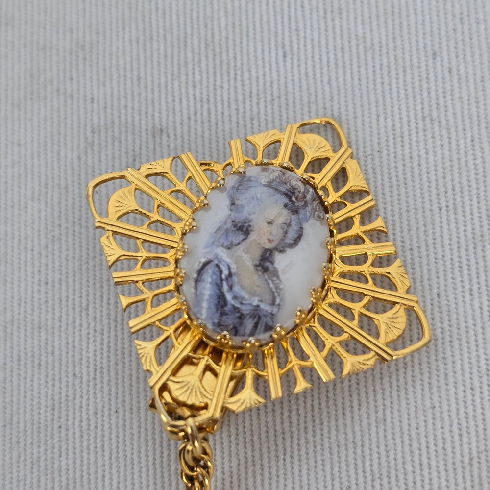 Vintage Gold Filigree Sweater Dress Clips with Portrait Cameos