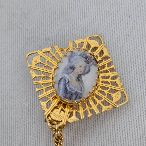 Vintage Gold Filigree Sweater Dress Clips with Portrait Cameos