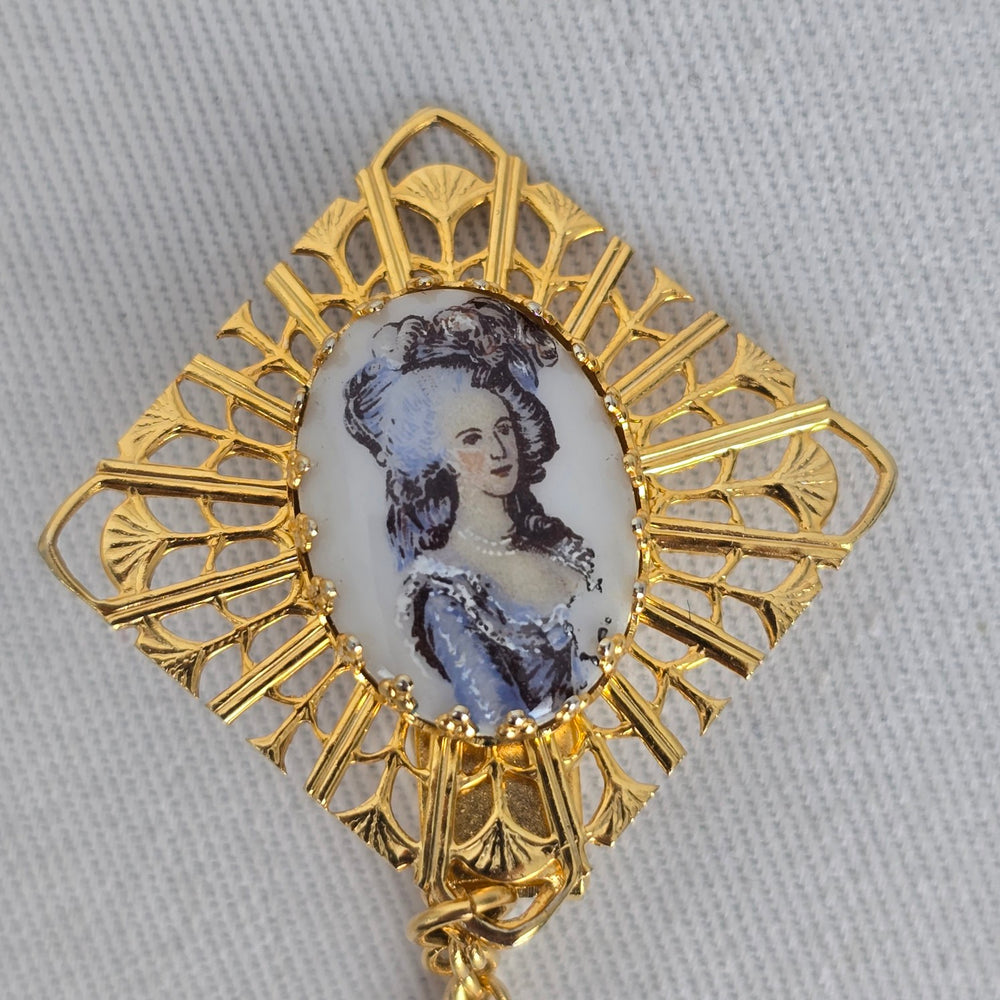 Vintage Gold Filigree Sweater Dress Clips with Portrait Cameos