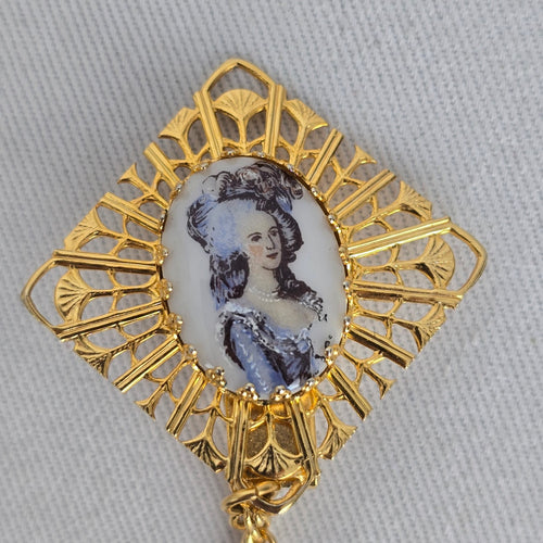 Vintage Gold Filigree Sweater Dress Clips with Portrait Cameos