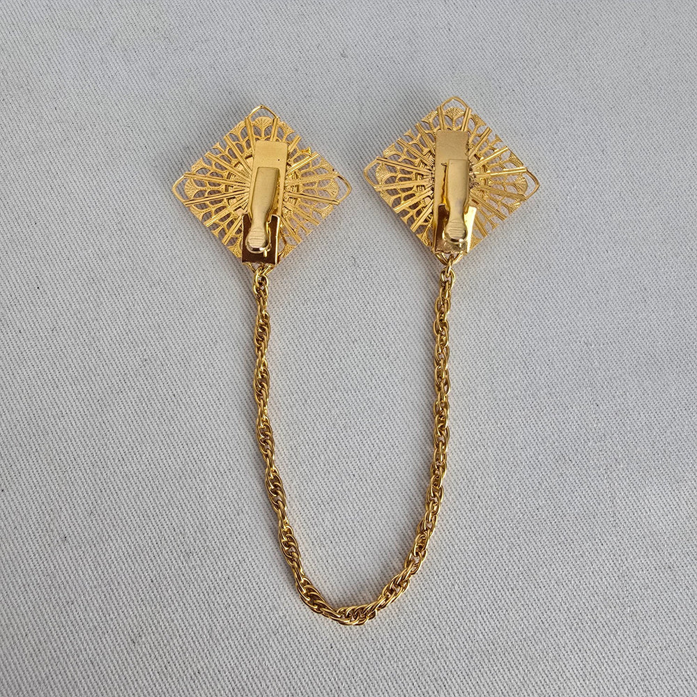 Vintage Gold Filigree Sweater Dress Clips with Portrait Cameos