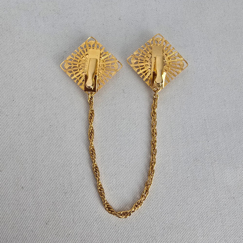 Vintage Gold Filigree Sweater Dress Clips with Portrait Cameos