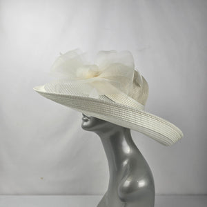Vintage Scala Collection Ivory Wide Brim Sinamay Church Derby Wedding Hat