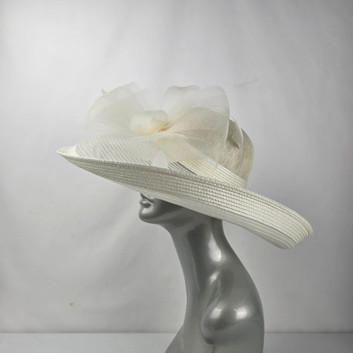 Vintage Scala Collection Ivory Wide Brim Sinamay Church Derby Wedding Hat