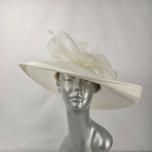 Vintage Scala Collection Ivory Wide Brim Sinamay Church Derby Wedding Hat