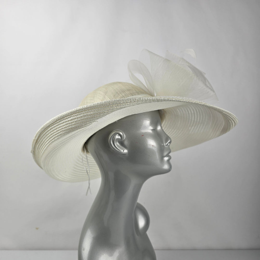 Vintage Scala Collection Ivory Wide Brim Sinamay Church Derby Wedding Hat