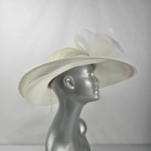 Vintage Scala Collection Ivory Wide Brim Sinamay Church Derby Wedding Hat