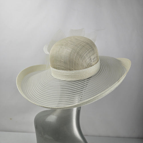 Vintage Scala Collection Ivory Wide Brim Sinamay Church Derby Wedding Hat