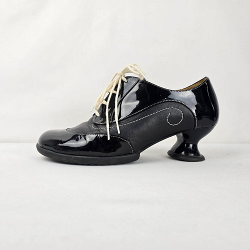 John Fluevog Enneagram Generous Black Patent Lace-Up Heels Size 11