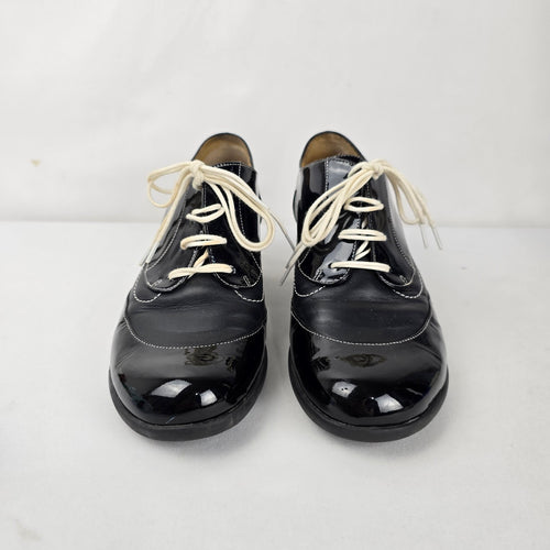 John Fluevog Enneagram Generous Black Patent Lace-Up Heels Size 11