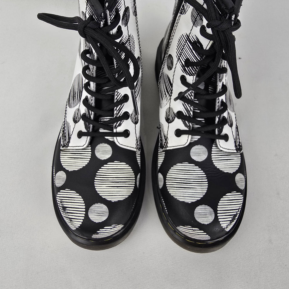 Dr. Martens 1460 J Black & White Polka Dot Lace-Up Boots Size 5
